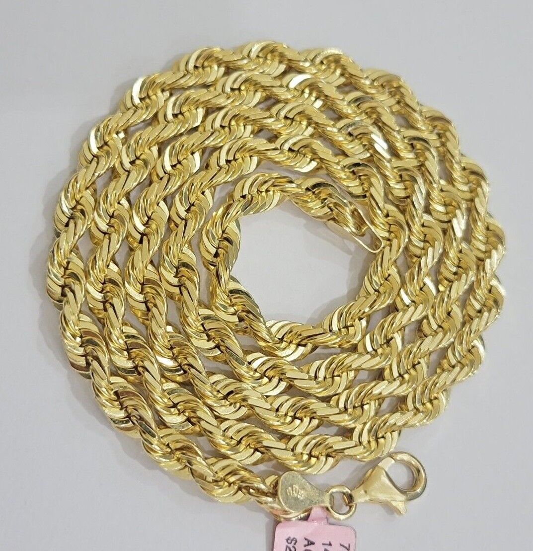 Real Solid Gold 14k Rope Chain Necklace 6mm 20-26