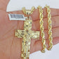 Real 10k Gold Rope Chain Necklace Jesus Cross Charm Pendant Set 20-28" inch 5mm