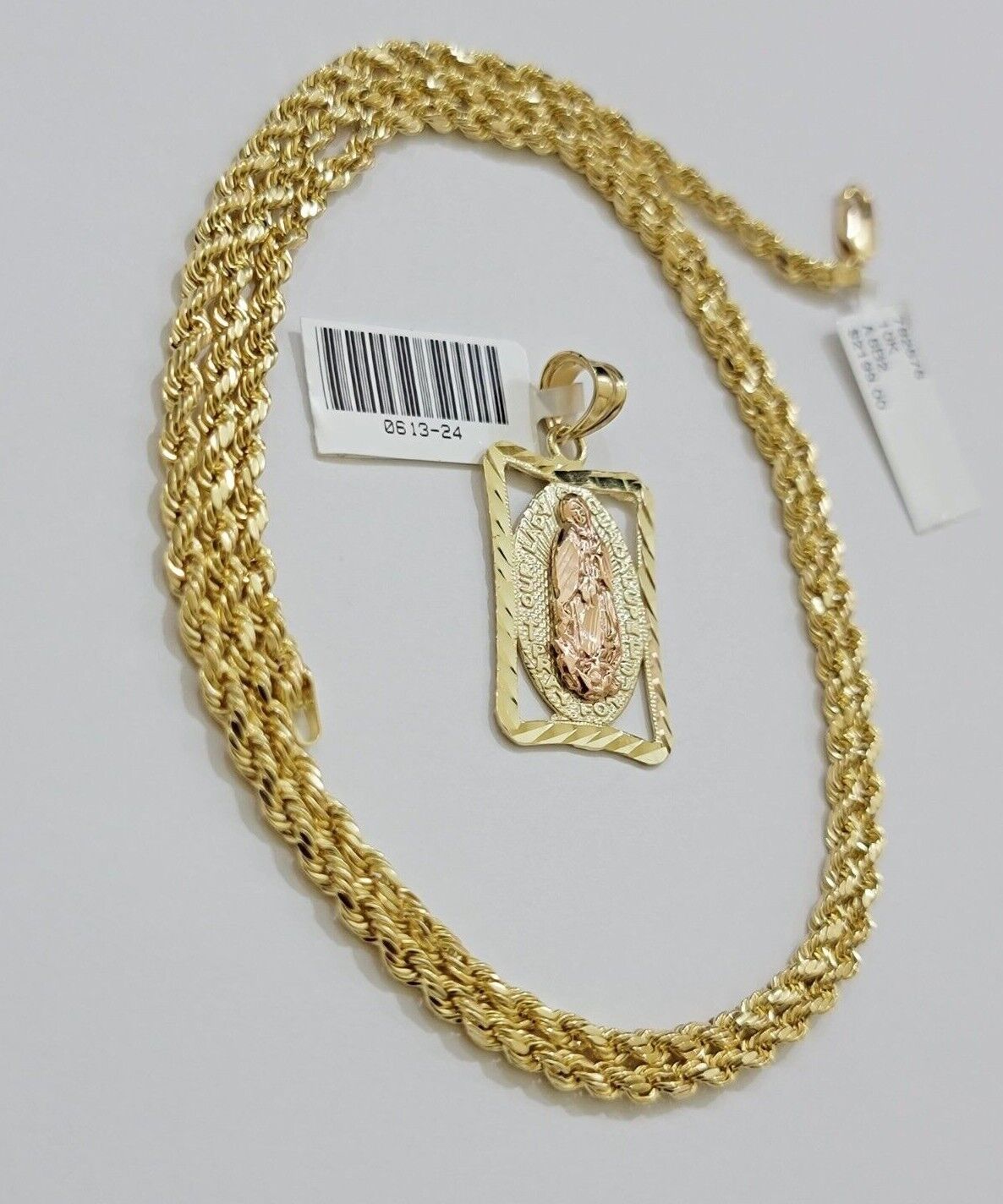 10kt Yellow Gold Rope Chain Virgin Mary Charm Pendant 18-28 Inches Necklace SALE