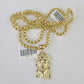 Real 10k Gold Byzantine Necklace Jesus Head Charm SET Chain 18"-30" 3mm Pendant