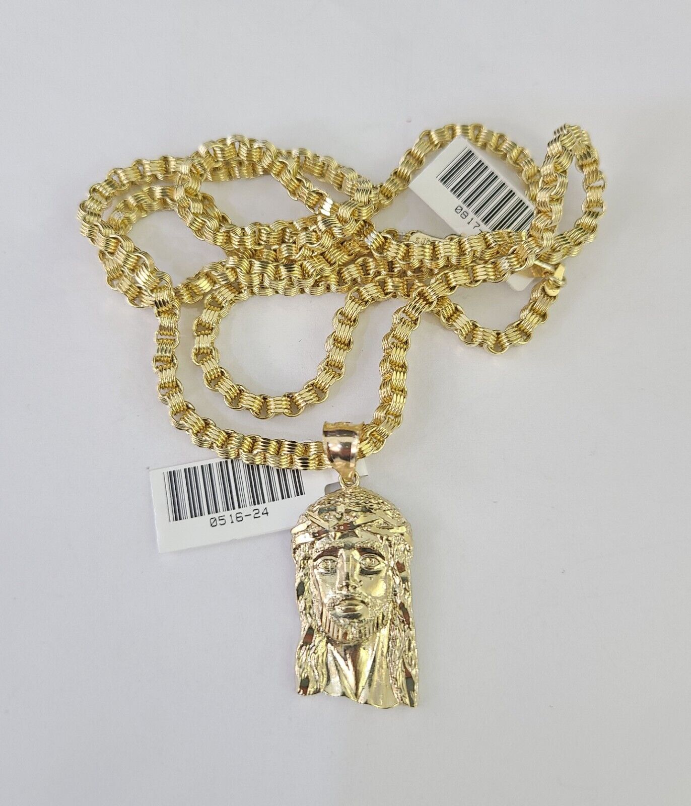 Real 10k Gold Byzantine Necklace Jesus Head Charm SET Chain 18"-30" 3mm Pendant