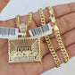 10k Gold Chain Last Supper Pendant Set Miami Cuban link Necklace 5mm 20-30 Inch