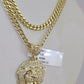 10k Gold Chain Lion Pendant Set Miami Cuban Necklace 4mm 18"-26" Charm