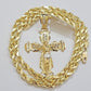 Real 10k Gold Chain Charm Set Jesus Cross Pendant Rope Necklace 5mm 18"-28" Mens