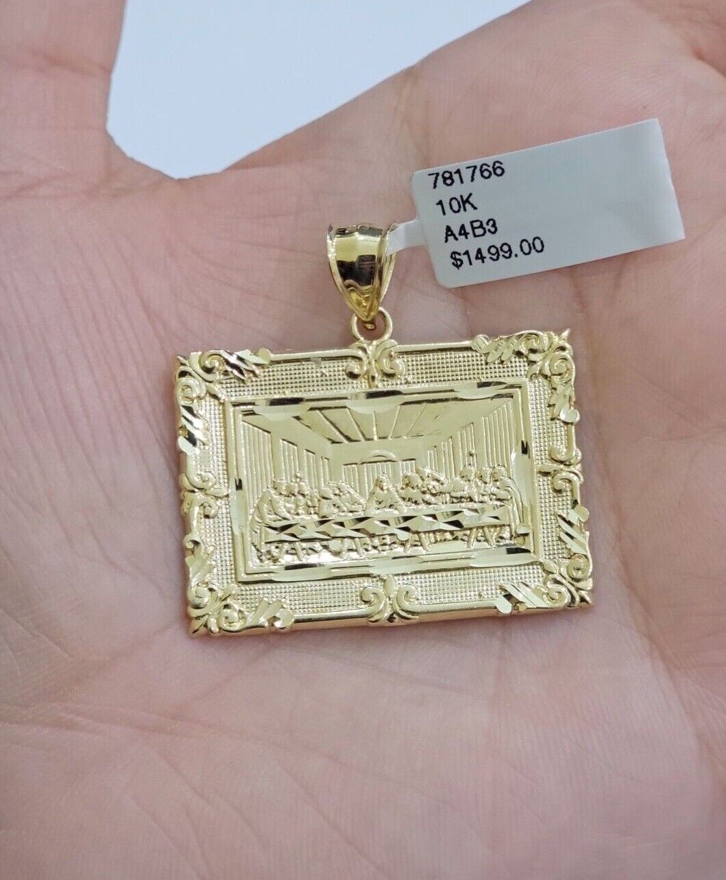 Real 10k Gold Pendant Charm Last Supper Square Jesus 10kt Yellow 1.5-3 Inch SALE