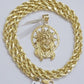 10kt Gold Rope Chain Jesus Head Charm Pendant Set 18-30'' Inch 5mm Necklace SALE