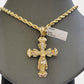 Real 10k Gold Chain Charm Set Jesus Cross Pendant Rope Necklace 5mm 18"-28" Mens