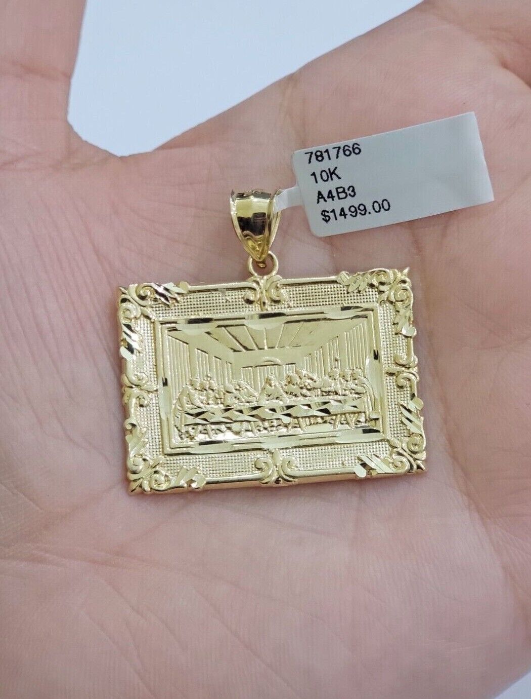 Real 10k Gold Pendant Charm Last Supper Square Jesus 10kt Yellow 1.5-3 Inch SALE