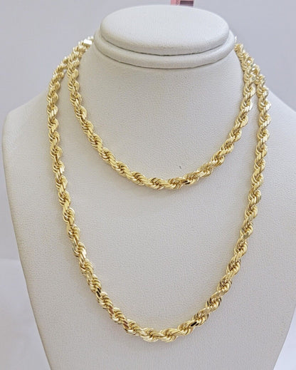 Real 14k Yellow Gold Rope Chain Necklace 4.5mm 18- 26 Inch Diamond Cut SOLID 14K