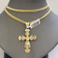 Real 10k Gold Chain Charm Set Cross Pendant Miami Cuban link Necklace 5mm 18-28"