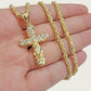 Real 10k Gold Rope Chain Cross Charm Pendant SET 3mm 18-28" inch Necklace SOLID