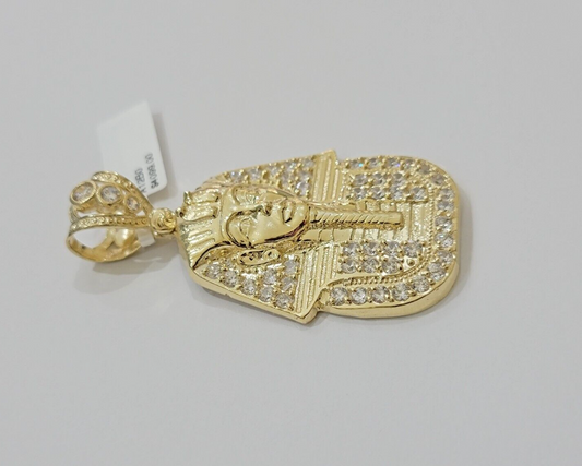 Real 10kt Pharoah Charm Pendant CZ 10k Yellow Gold For Chain Necklace 2.2'' SALE