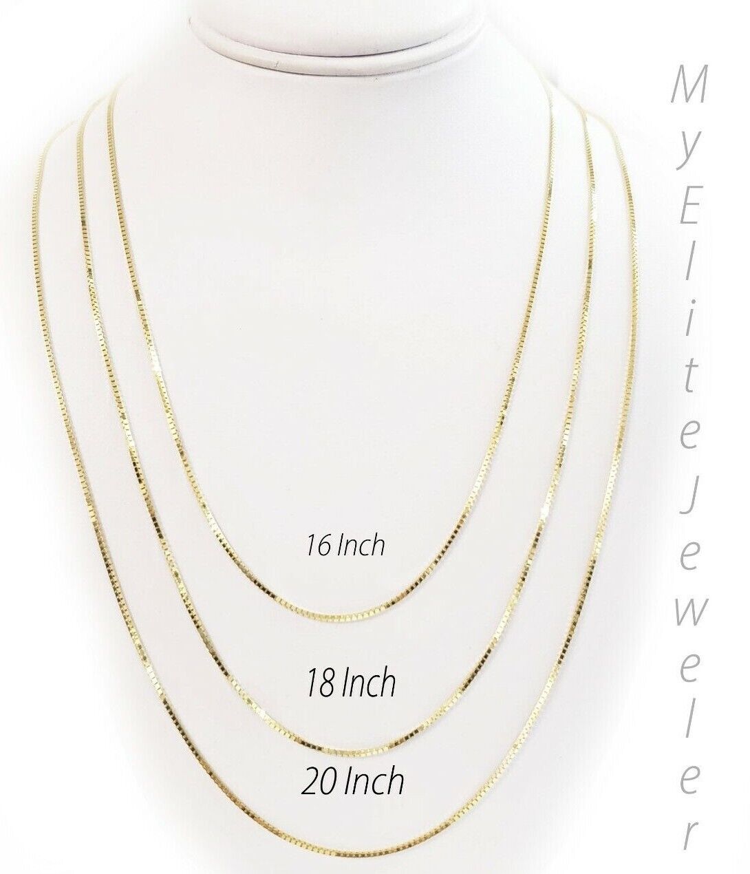 Real 10k Yellow Gold Ladies Chain Box Necklace Pendant 16"  18"  20 Inch 0.8mm