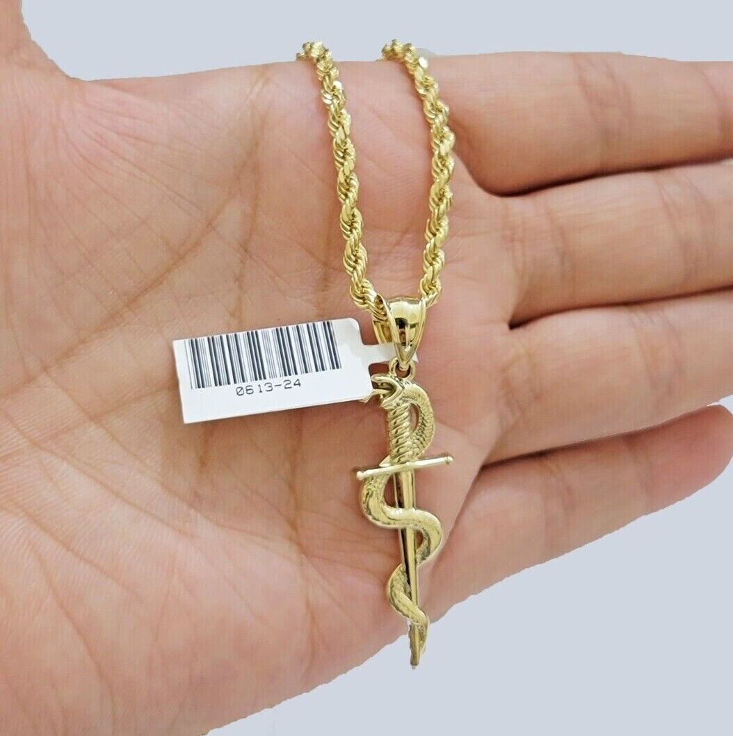 10kt Yellow Gold Rope Chain Snake Cross Charm Pendant 18-28'' Inch Necklace SALE