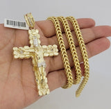 10kt Yellow Gold Franco Chain Necklace Nugget Cross Charm Pendant 5mm 20-26 Inch