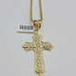 10k Yellow Gold Franco Chain Necklace Jesus Cross Charm Pendant 3mm 18-26 Inches