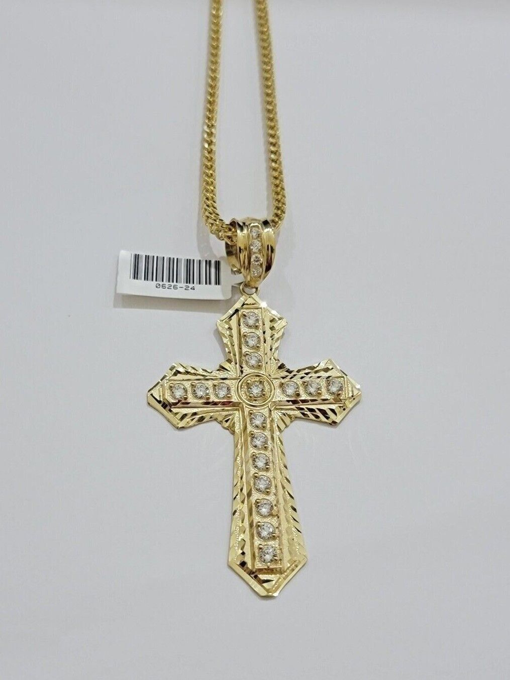 10k Yellow Gold Franco Chain Necklace Jesus Cross Charm Pendant 3mm 18-26 Inches