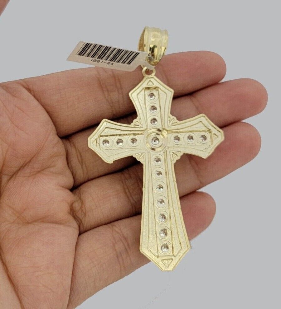 10k Yellow Gold Franco Chain Necklace Jesus Cross Charm Pendant 5mm 20-26 Inches