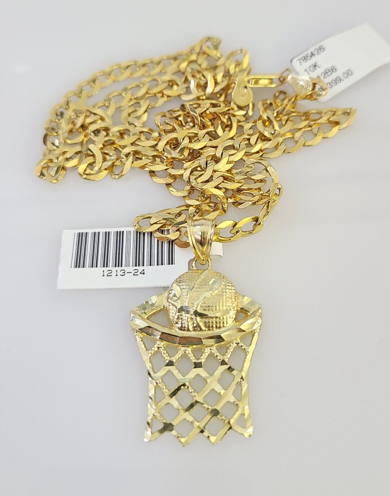 10k Gold Chain Necklace Basket Ball Pendant Set Cuban Curb 5mm 20"-28" Charm