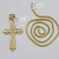 10k Yellow Gold Franco Chain Necklace Jesus Cross Charm Pendant 3mm 18-26 Inches