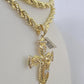 10k Yellow Gold Rope Chain Jesus Cross Charm Pendant 18-30'' Inch 8mm  Necklace