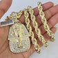 10k Yellow Gold Rope Chain Pharaoh Charm Pendant 18-30''Inch 8mm Necklace