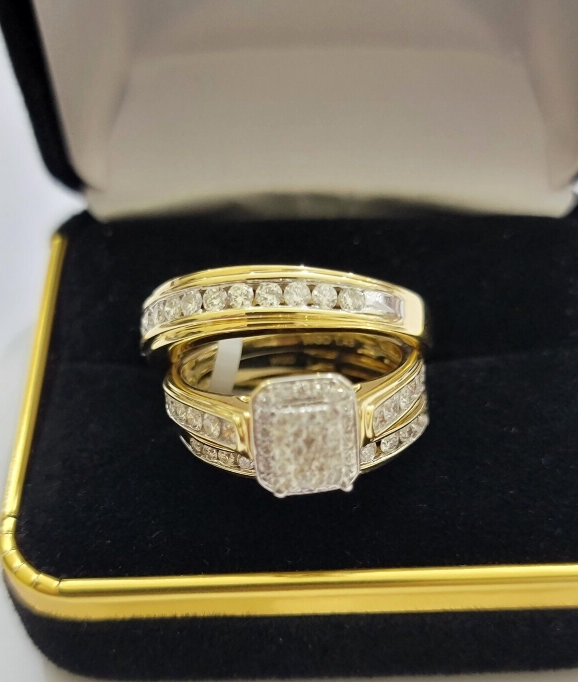 14k Yellow Gold 1.40CT Diamond Ring Band Ladies Trio Set Wedding Engagement SALE