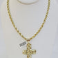 Real 10k Gold Rope Chain Necklace Jesus Cross Charm Pendant Set 20-28" inch 5mm