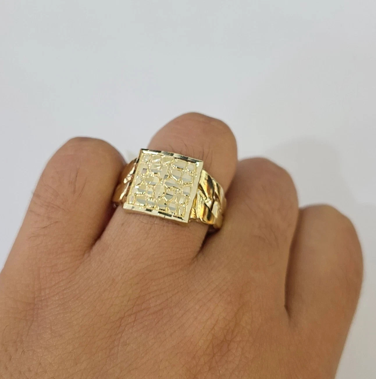 10k Nugget Ring Cuban Yellow Gold Women Men Real Genuine 10Kt