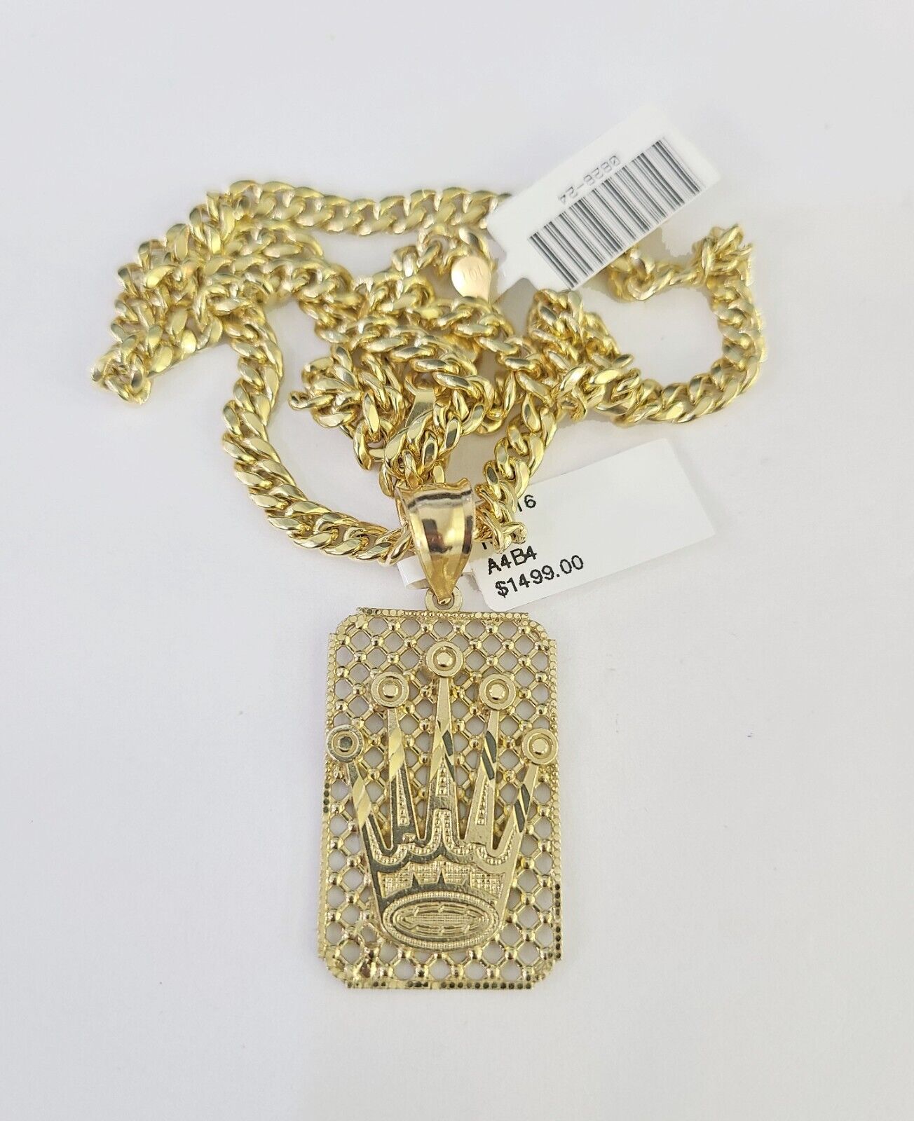 10k Gold Chain Crown Pendant Set Miami Cuban link Necklace 5mm 20"-30" Charm