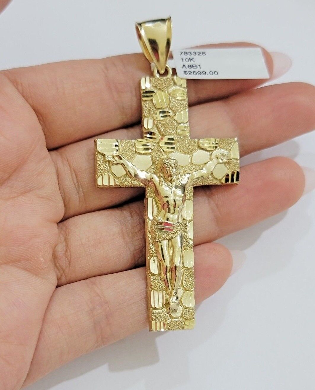 10kt Yellow Gold Franco Chain Necklace Nugget Cross Charm Pendant 3mm 18-26 Inch