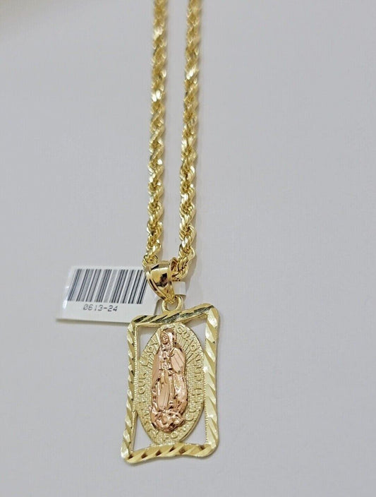 10kt Yellow Gold Rope Chain Virgin Mary Charm Pendant 18-28 Inches Necklace SALE