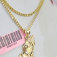 Real 14k Chain Praying Hands Pendant Set 14kt Miami Cuban Link Chain 2mm Charm