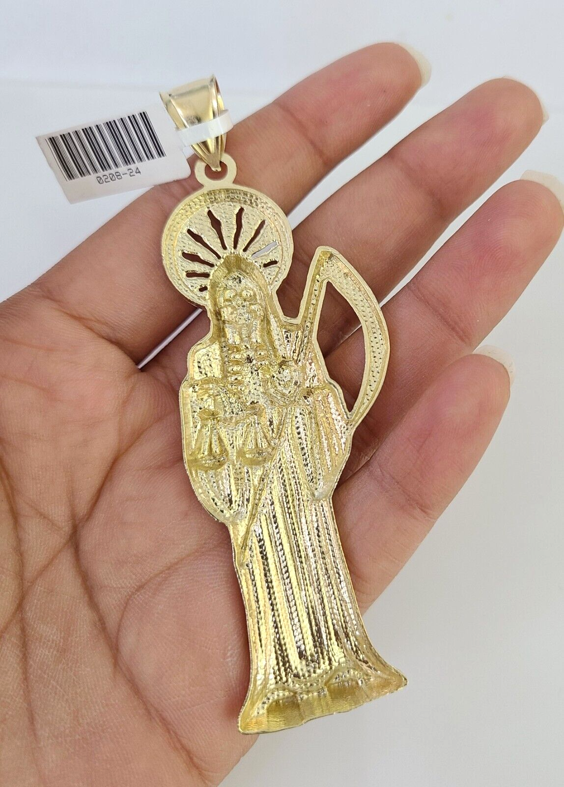 10k Saint Reaper Charm Pendant Mens REAL 10Kt Santa Muerte Yellow Gold