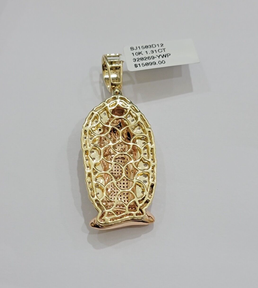 Diamond Virgin Mary Charm Pendant 10k Yellow Rose Gold Natural Diamond REAL SALE