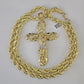 10k Yellow Gold Rope Chain Jesus Cross Charm Pendant 18-30'' Inch 8mm  Necklace