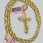 Solid 14kt Gold Rope Chain Necklace Jesus Cross Charm CZ Pendant 28'' Inches 4mm