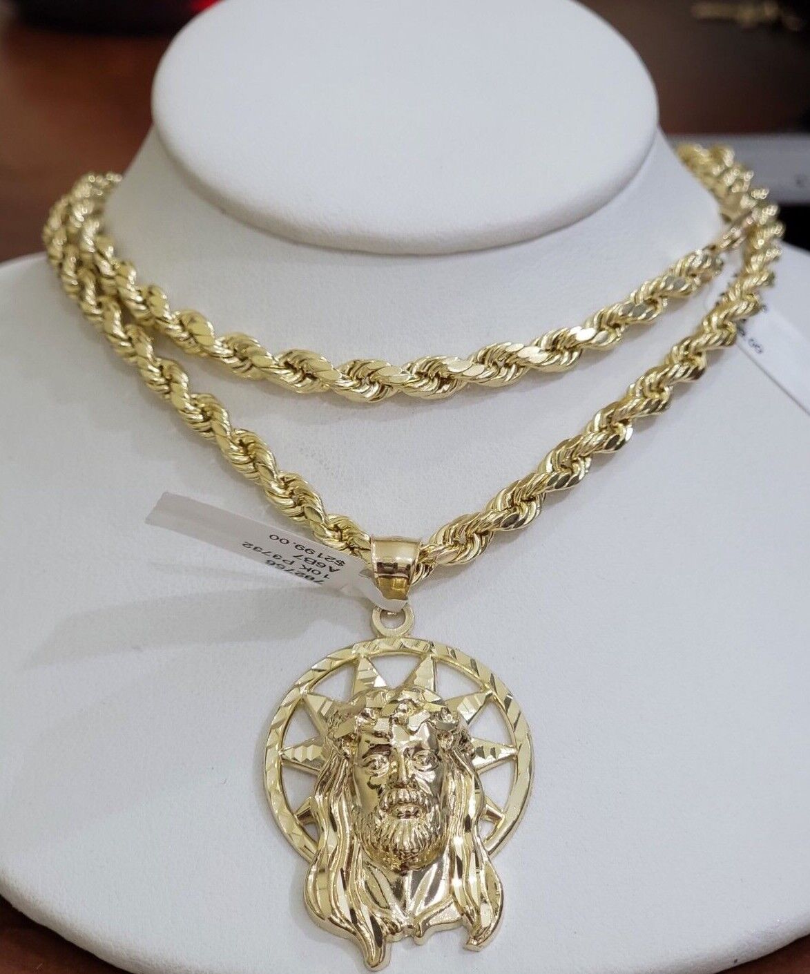 10kt Gold Rope Chain Jesus Head Charm Pendant Set 18-30'' Inch 5mm Necklace SALE