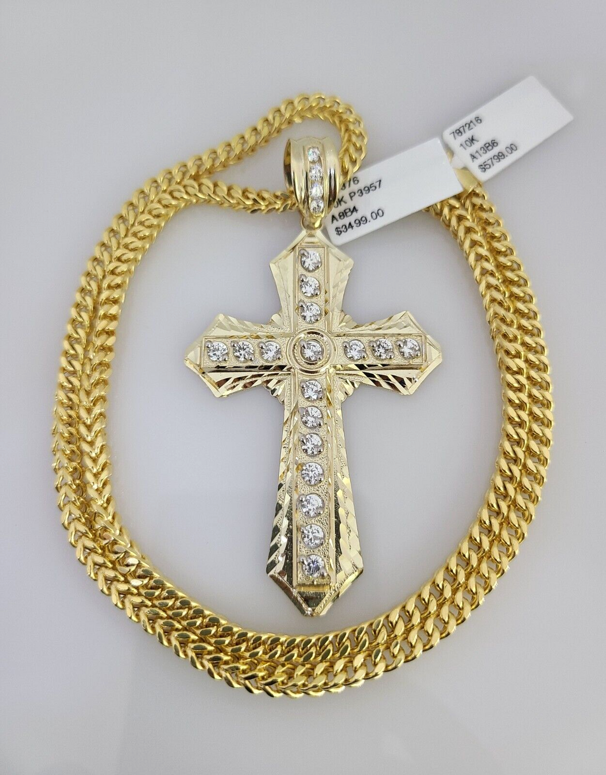 Yellow Jesus Chain 10k Yellow Gold Franco Chain Jesus Cross Charm Pendant 4mm 18-28 Inch – MEJ