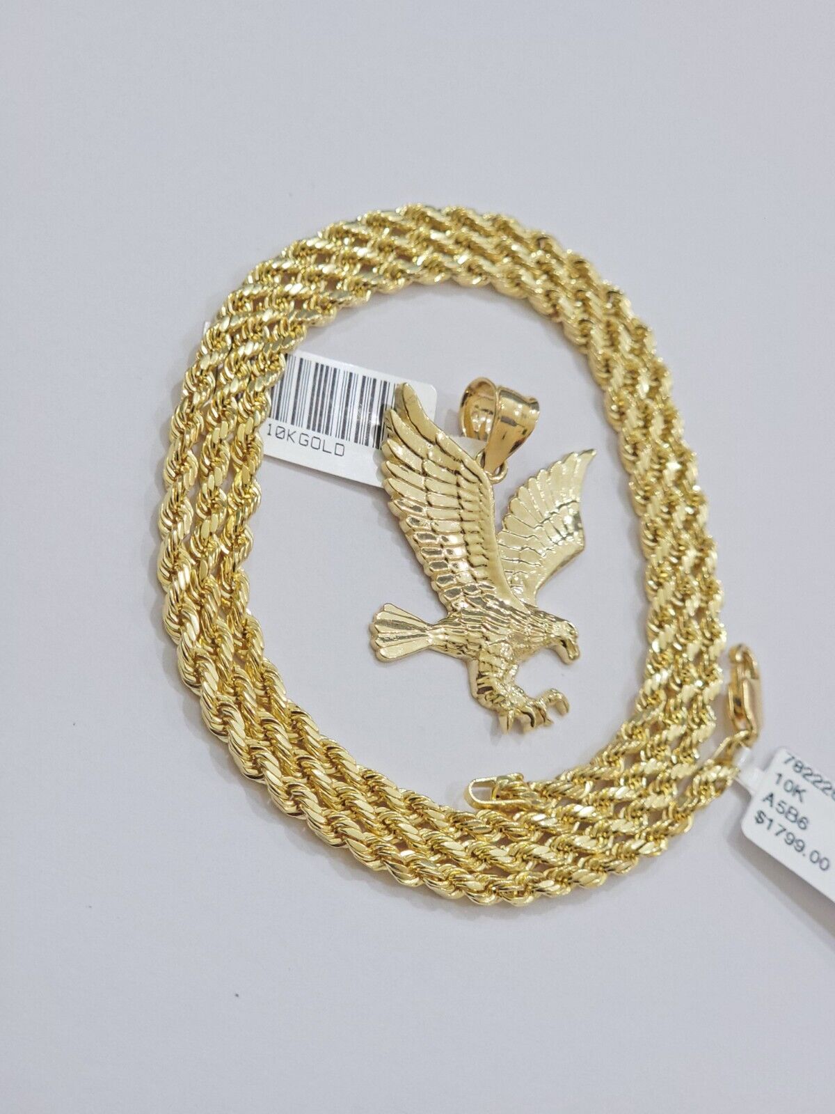 10k Gold Rope Chain Eagle Charm Pendant Set 22'' Inches 3mm Necklace REAL SALE
