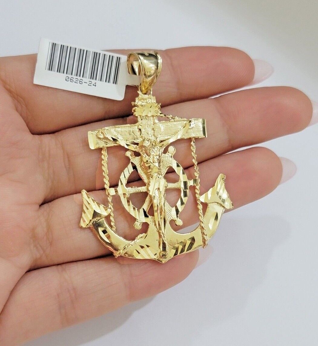 10k Yellow Gold Franco Chain Necklace Anchor Charm Pendant 3mm 18"-26" Inch SALE