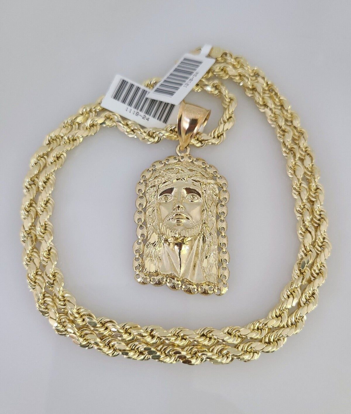 Jesus Rope Silver Chain 10kt Gold Rope Chain Jesus Head Pendant Charm Set 18