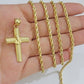 10k Yellow Gold Rope Chain Jesus Cross Charm Pendant Set 18-28'' Inches Necklace