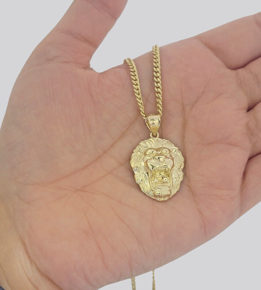 10kt Gold Miami Cuban Chain Lion Head Charm Pendant 3mm 16-28 Inch Necklace SALE