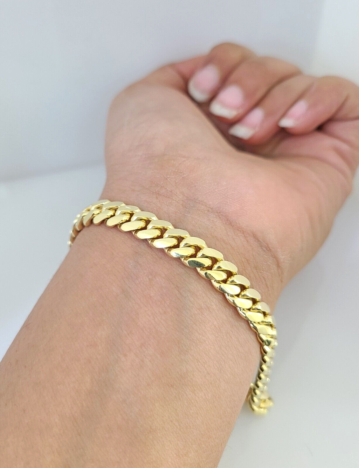 REAL 14k Gold Bracelet Miami Cuban Link 7mm 8.5 Inch Solid Box Clasp 10KT