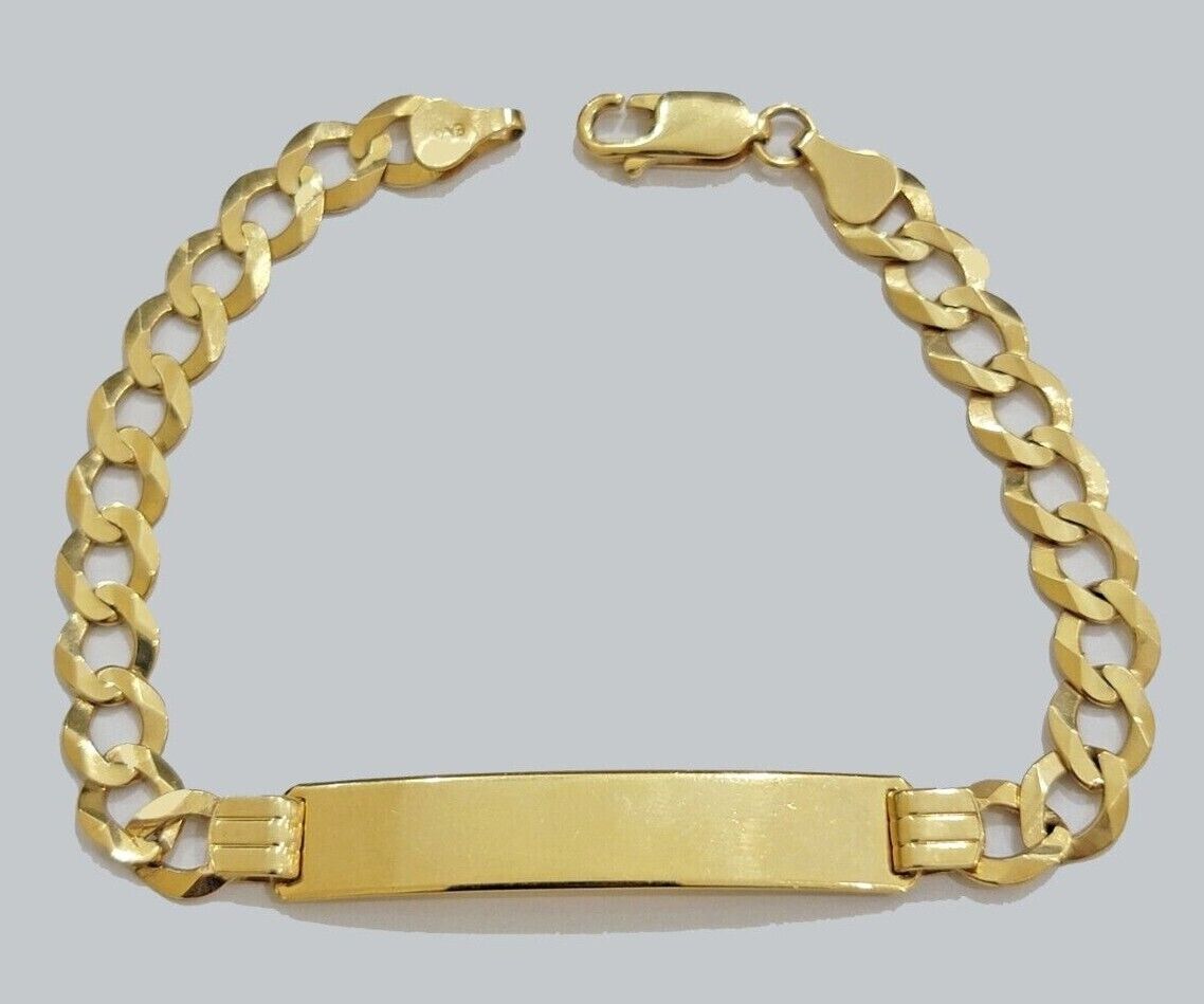 Real 10k Gold Cuban Curb Link ID Bracelet 5mm-10mm 8-8.5" Inches 10kt Name Plate