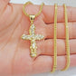 Real 10k Gold Jesus Cross Charm Chain Set Franco Necklace 2.5mm 18-24" Men Women