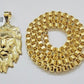 10kt Real Gold Box Byzantine Necklace Lion Charm Pendant SET Chain 6mm 26 Inches