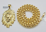 10kt Real Gold Box Byzantine Necklace Lion Charm Pendant SET Chain 6mm 26 Inches