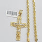 Real 10k Gold Rope Chain 22 inch Jesus Cross Charm Pendant Set 5mm Necklace Mens